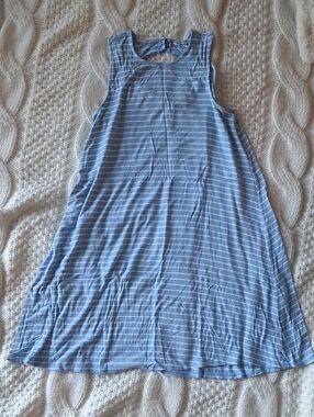 American Eagle Outfitters Light Blue and White Striped Sleeveless Swing Dress
